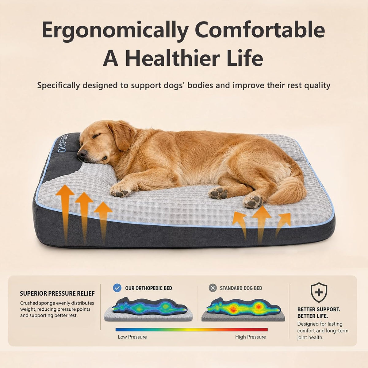 orthopedic xl dog bed for large dogs up, side view