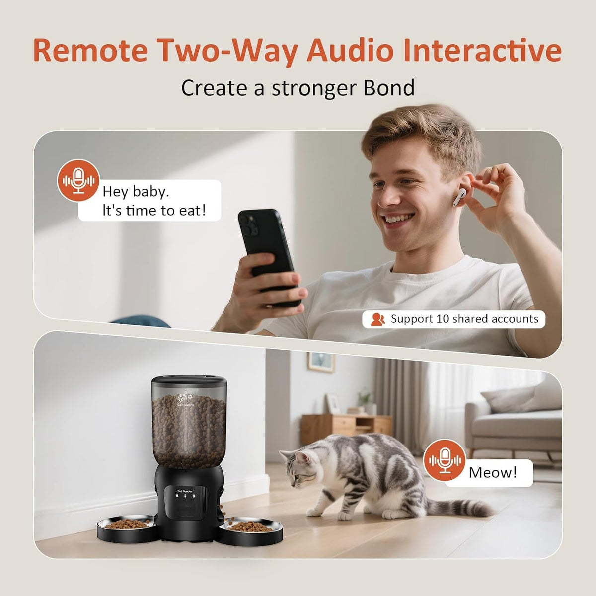 automatic cat feeder with two hd camera for showing dimensions