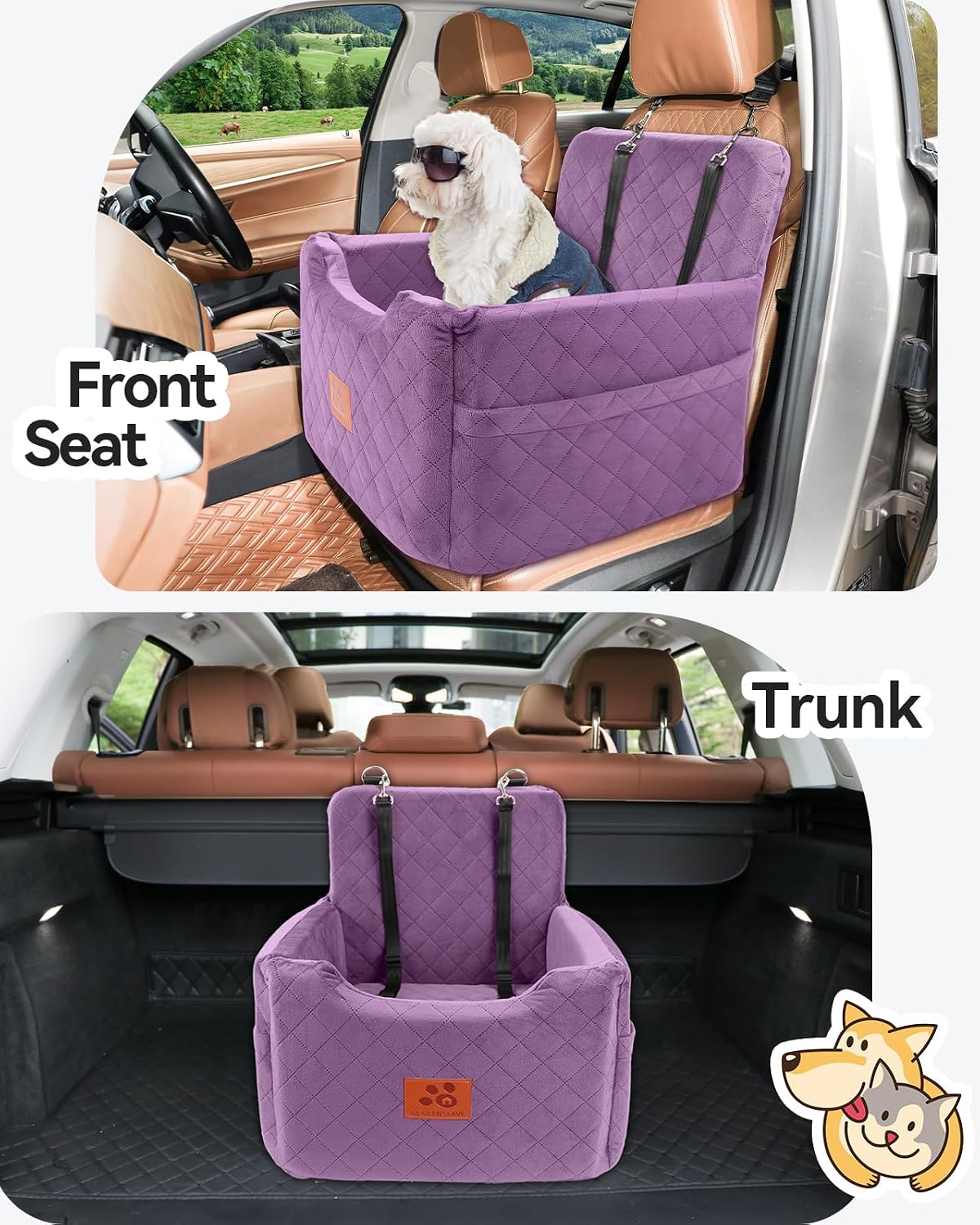 dog car seat for small/medium dogs, memory foam, side view