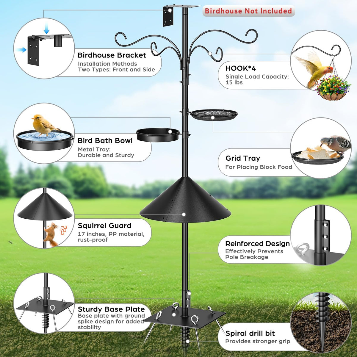 upgraded heavy duty bird feeder pole, 92 inch shown in use