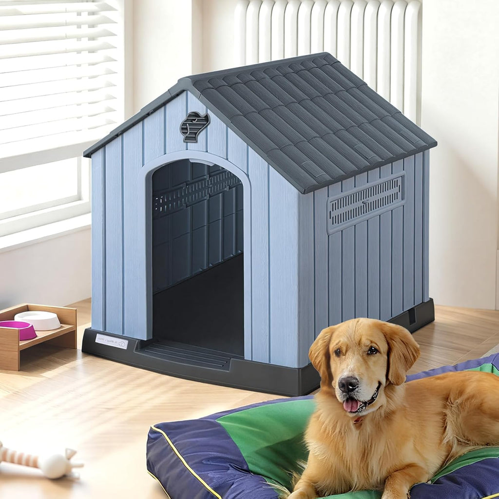 pukami large dog house outdoor indoor, plastic dog, close-up detail