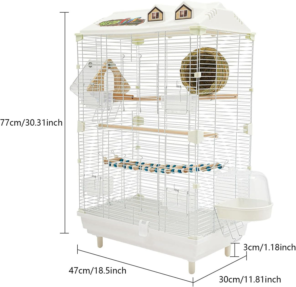 2-door wrought iron bird cage parakeet cage with shown in use