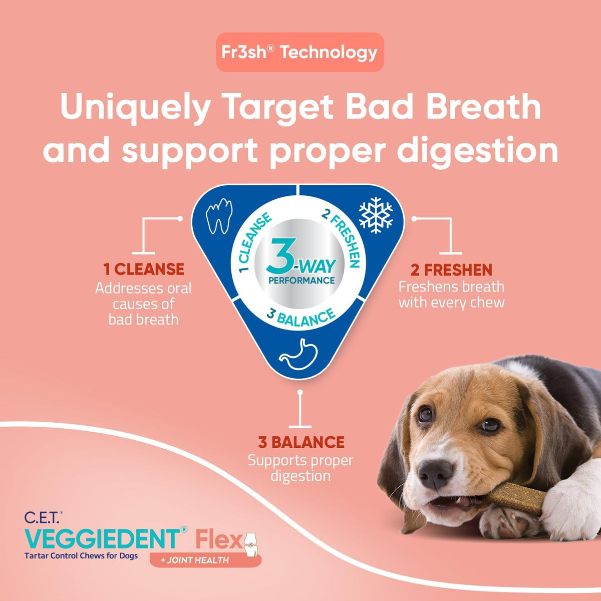 c.e.t. veggiedent fr3sh & flex plaque and tartar showing dimensions