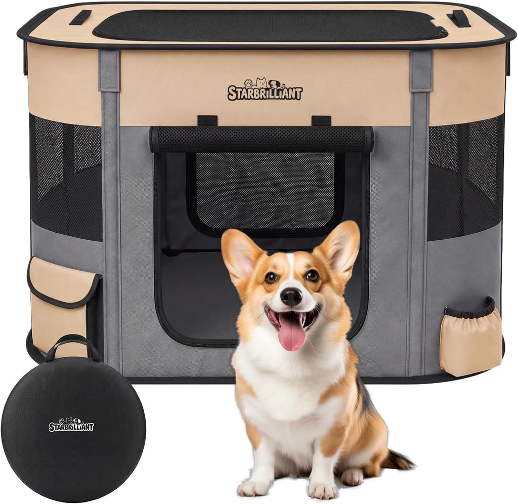 portable dog cat playpen, foldable dog crate kennel, main product view