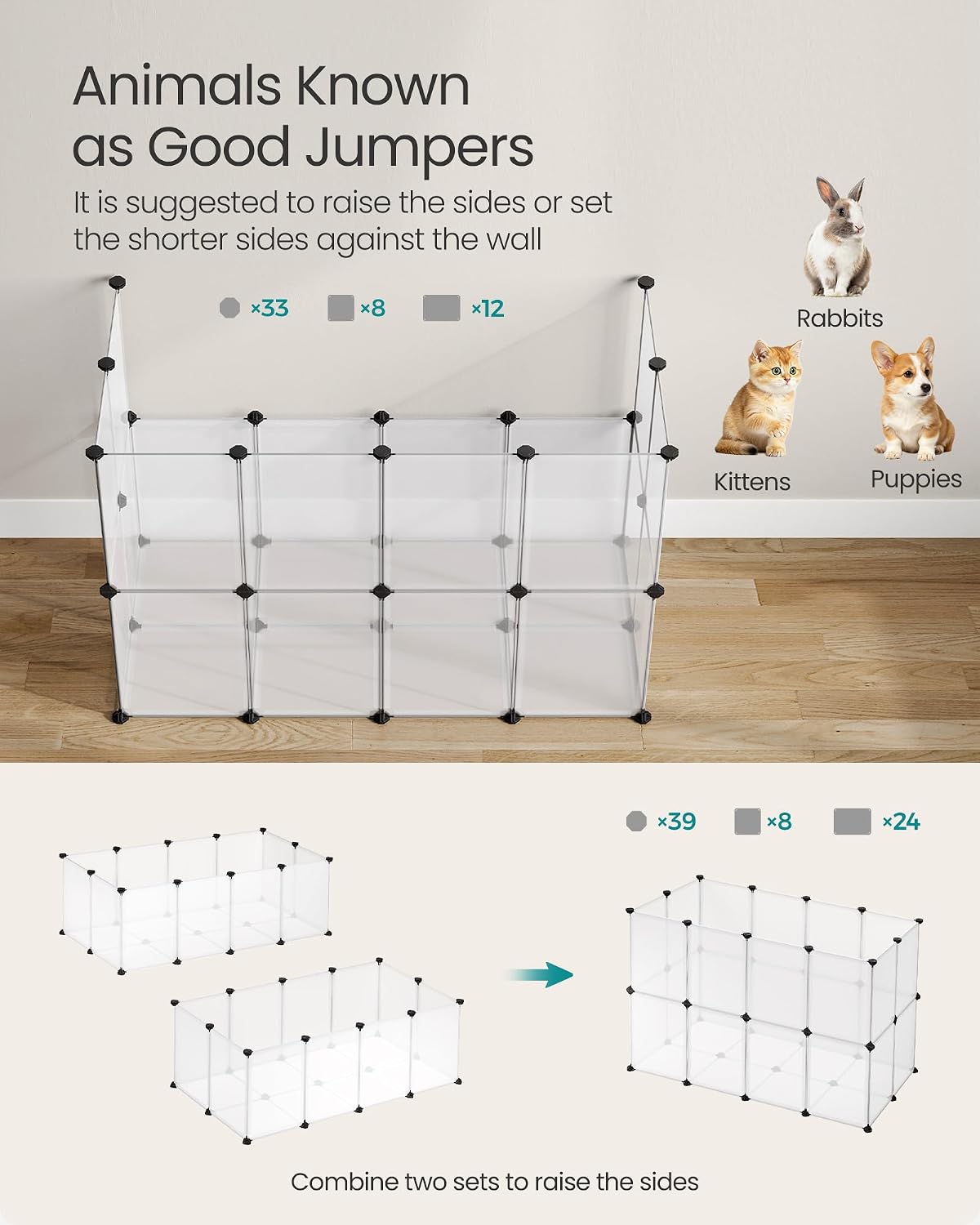 songmics pet playpen with floor, small animal playpen, side view