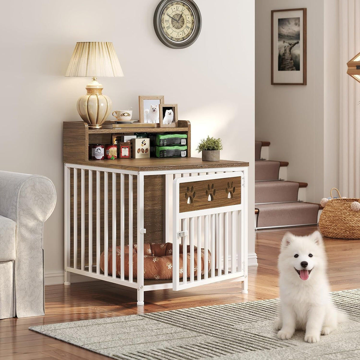 yatiney dog crate furniture, wooden dog kennel with shown in use