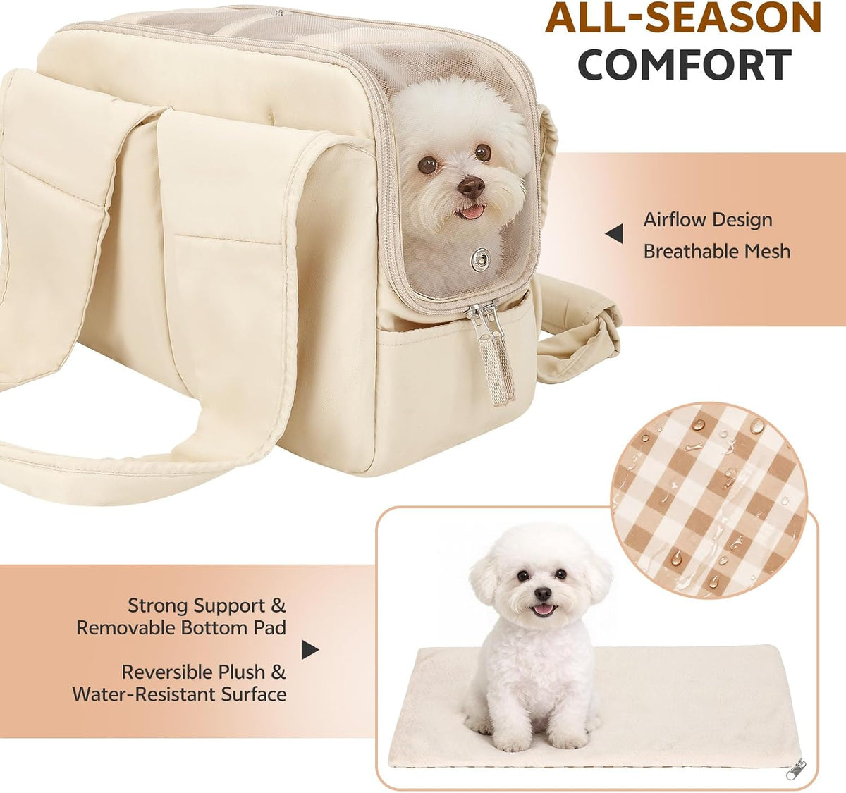 dog purse carrier for small dogs and cats, close-up detail