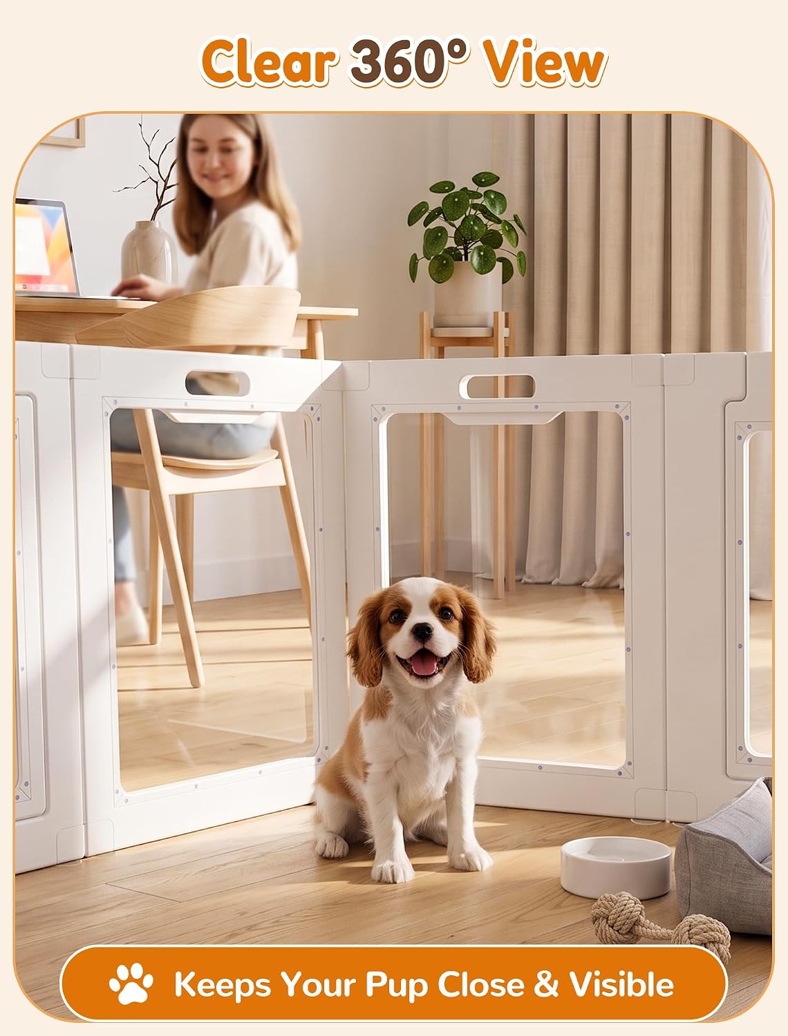 ordora clear acrylic dog playpen indoor, 24" h, close-up detail