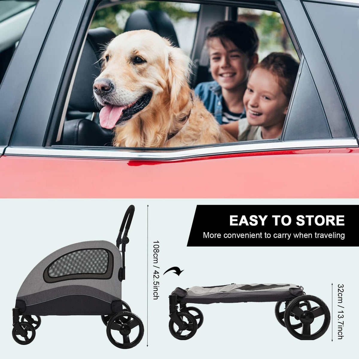 xl extra large dog stroller, all-terrain 4 wheel, package contents