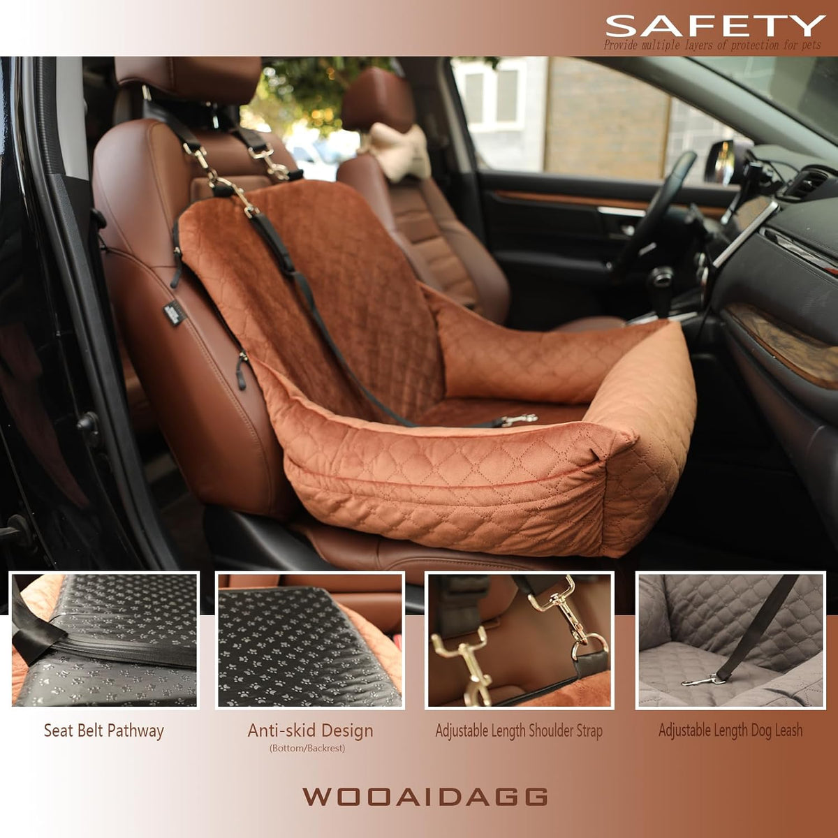 wooaidagg dog car seat for small dogs,covered soft, side view