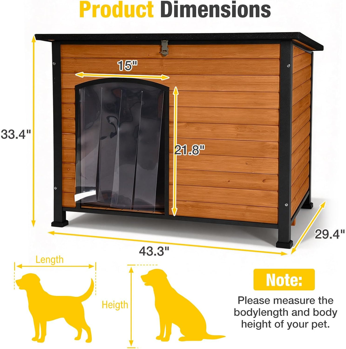 aivituvin heated dog house outdoor 43.3" insulated dog, front angle view
