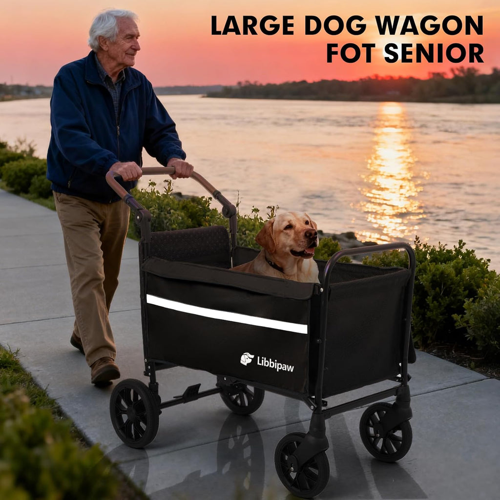 foldable dog wagon for medium & large dogs showing dimensions