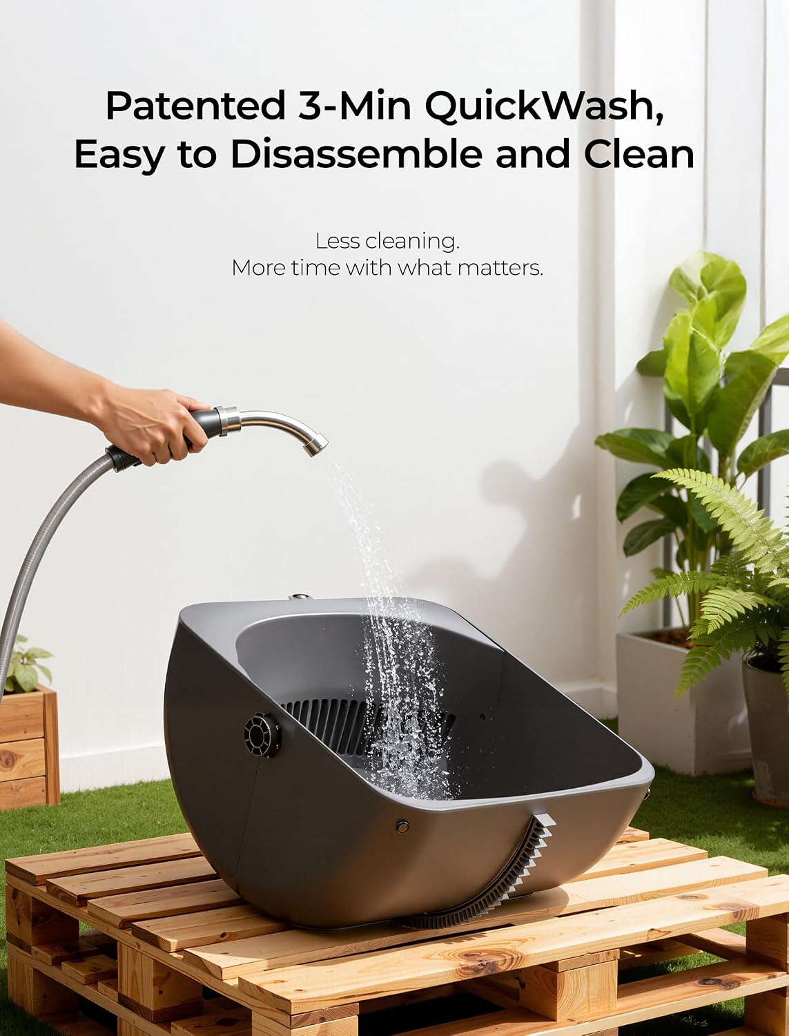 self cleaning cat litter box, smart automatic litter, side view