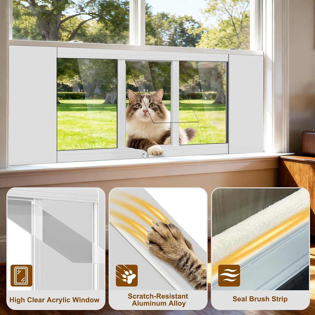 docred cat door for window, full-size window pet, side view