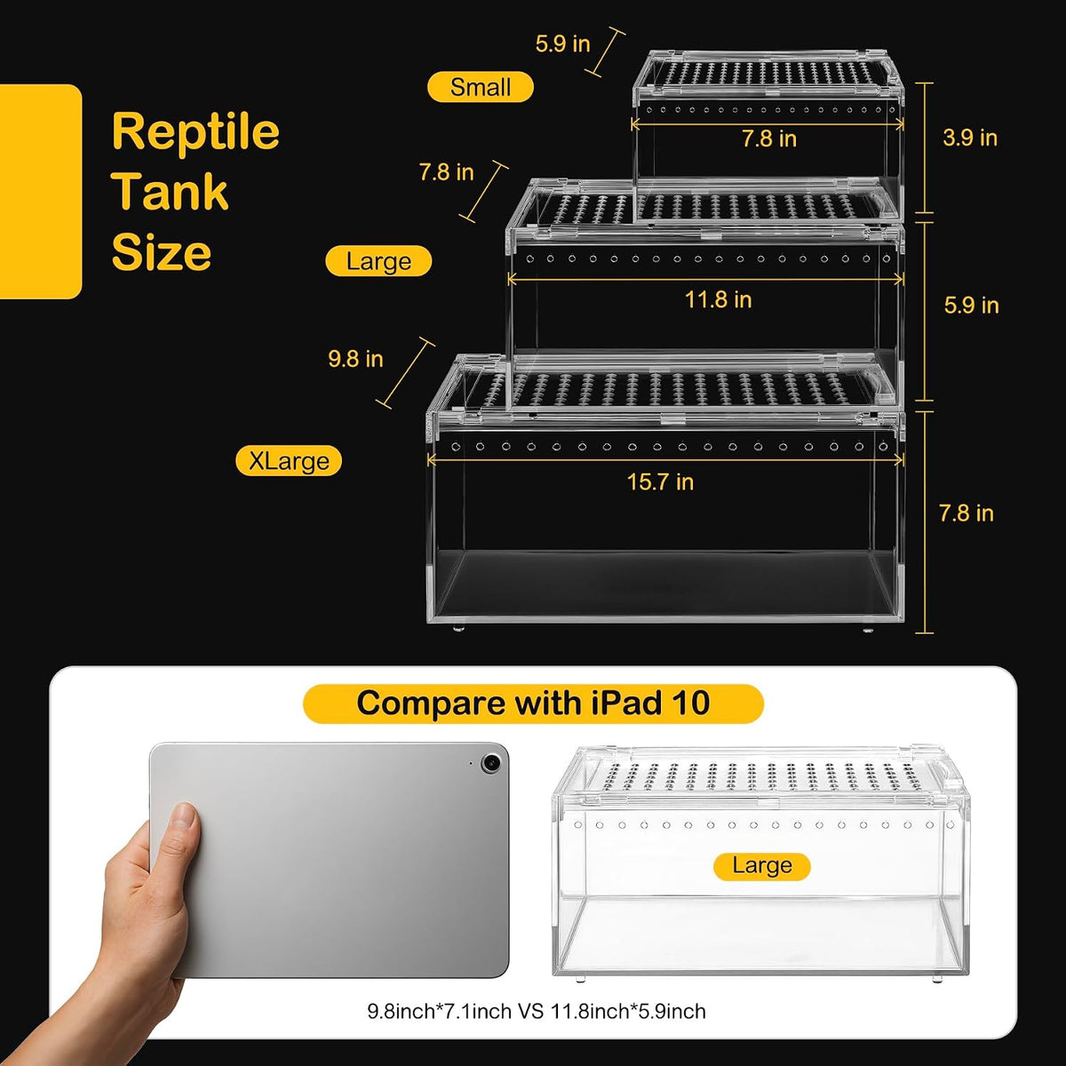 xlarge reptile tank pc kit, magnetic lid clear shown in use