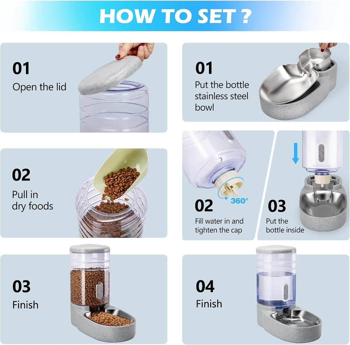 automatic cat feeder and water dispenser with stainless, side view