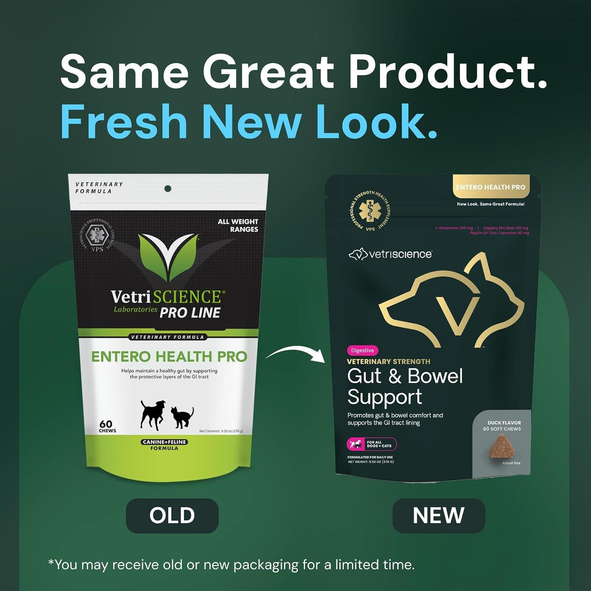 vetriscience veterinary strength gut & bowel support, duck shown in use
