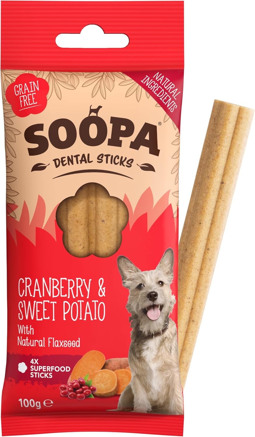 soopa pets cranberry and sweet potato dental dog, close-up detail