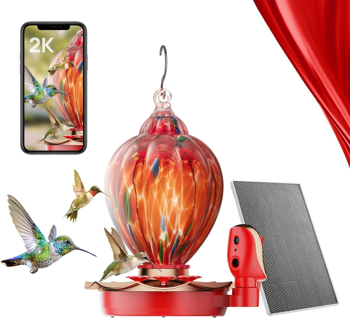 smart hummingbird feeder with camera for outdoors, hand, main product view