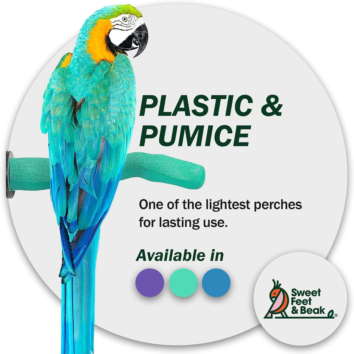 sweet feet and beak safety pumice bird perch showing dimensions