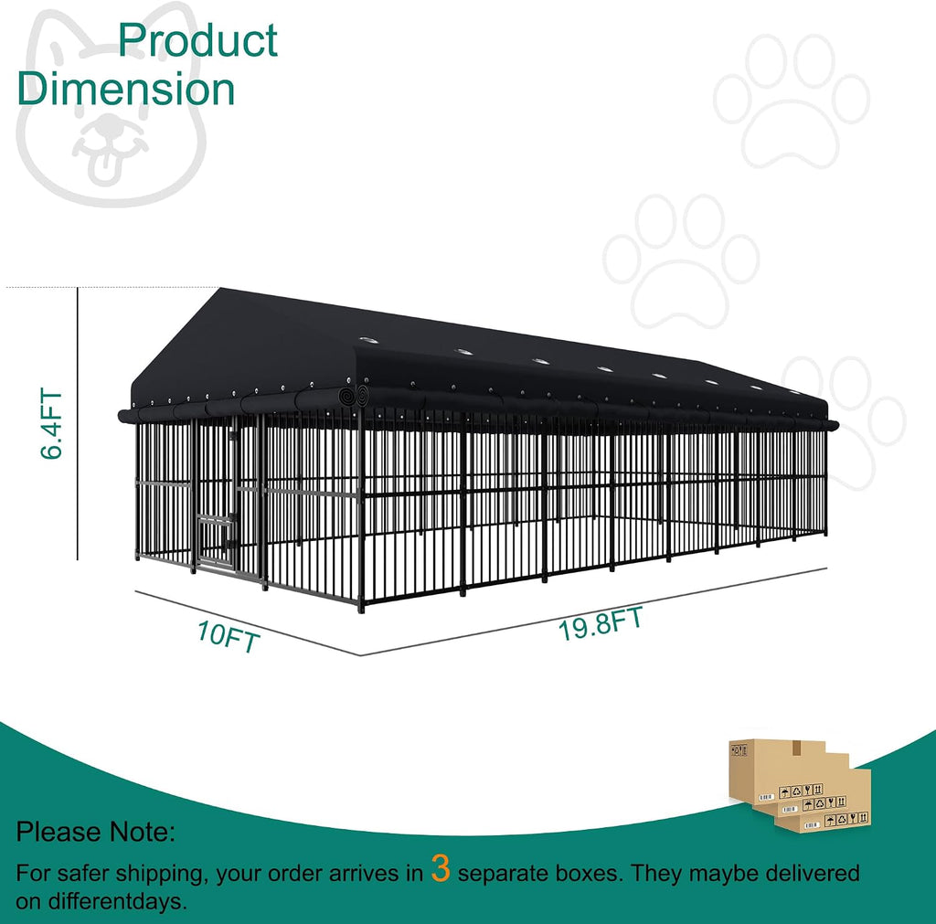 10x20x6.5 ft large dog kennel, outdoor dog enclosure shown in use
