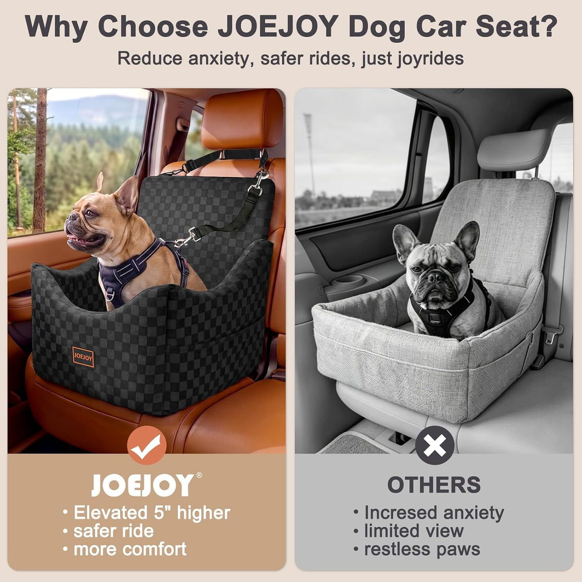 joejoy elevated dog car seat for small/medium dogs, side view
