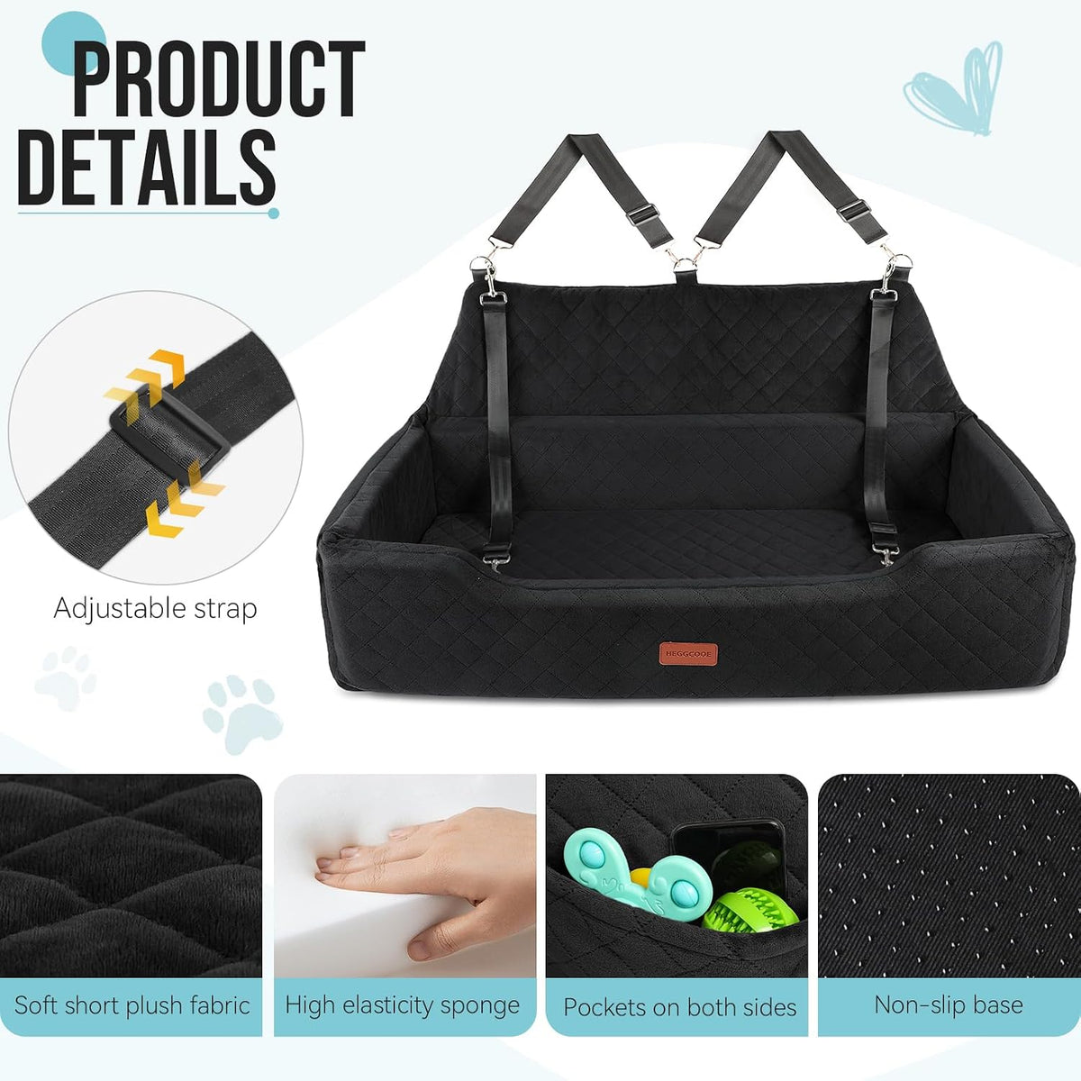 heggcooe large dog car seat under 100 lbs, close-up detail