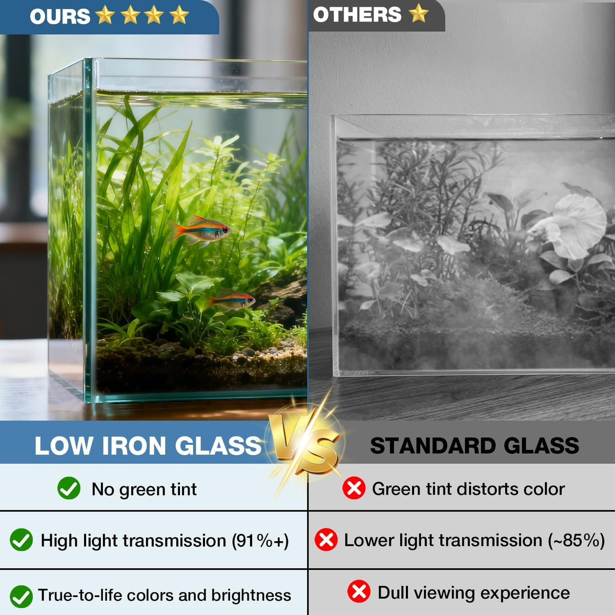 10 gallon rectangular fish tank, rimless ultra clear, side view