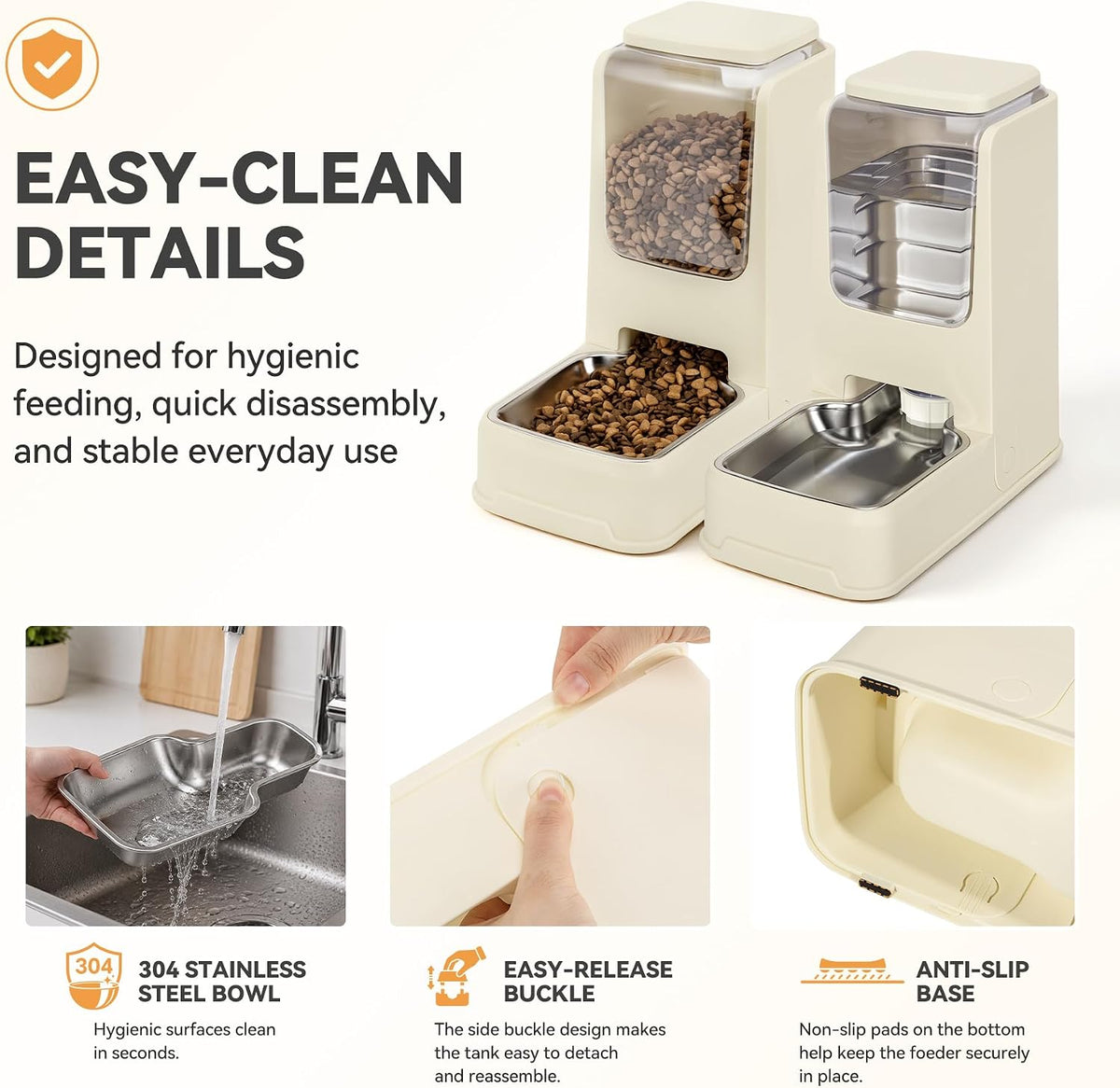 automatic cat feeder stainless steel gravity food and showing dimensions