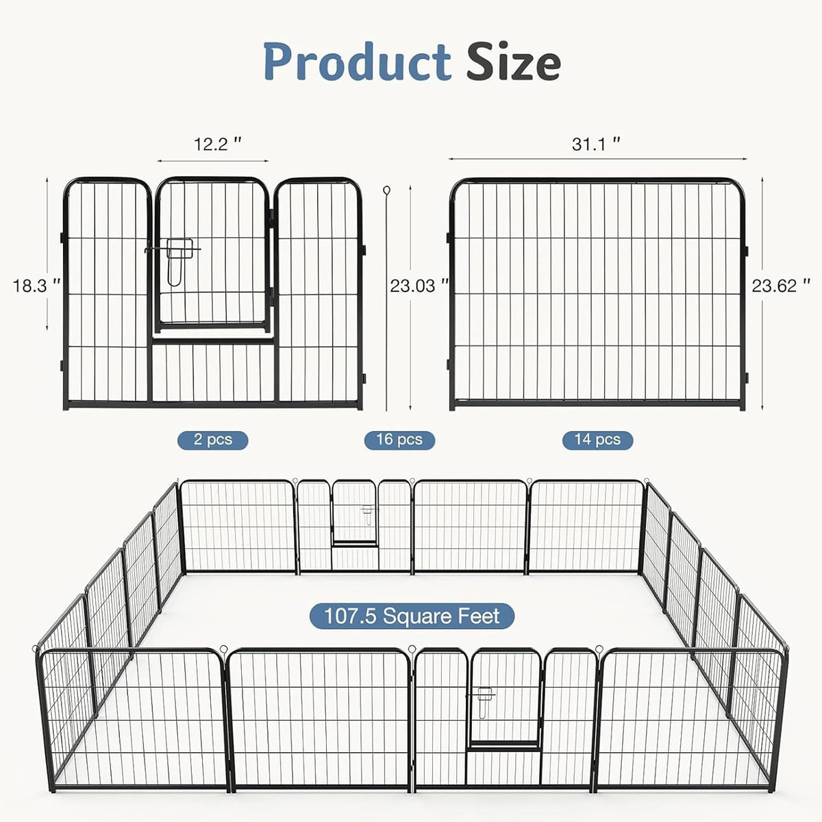 dumos dog playpen 16 panels 24 inch indoor showing dimensions