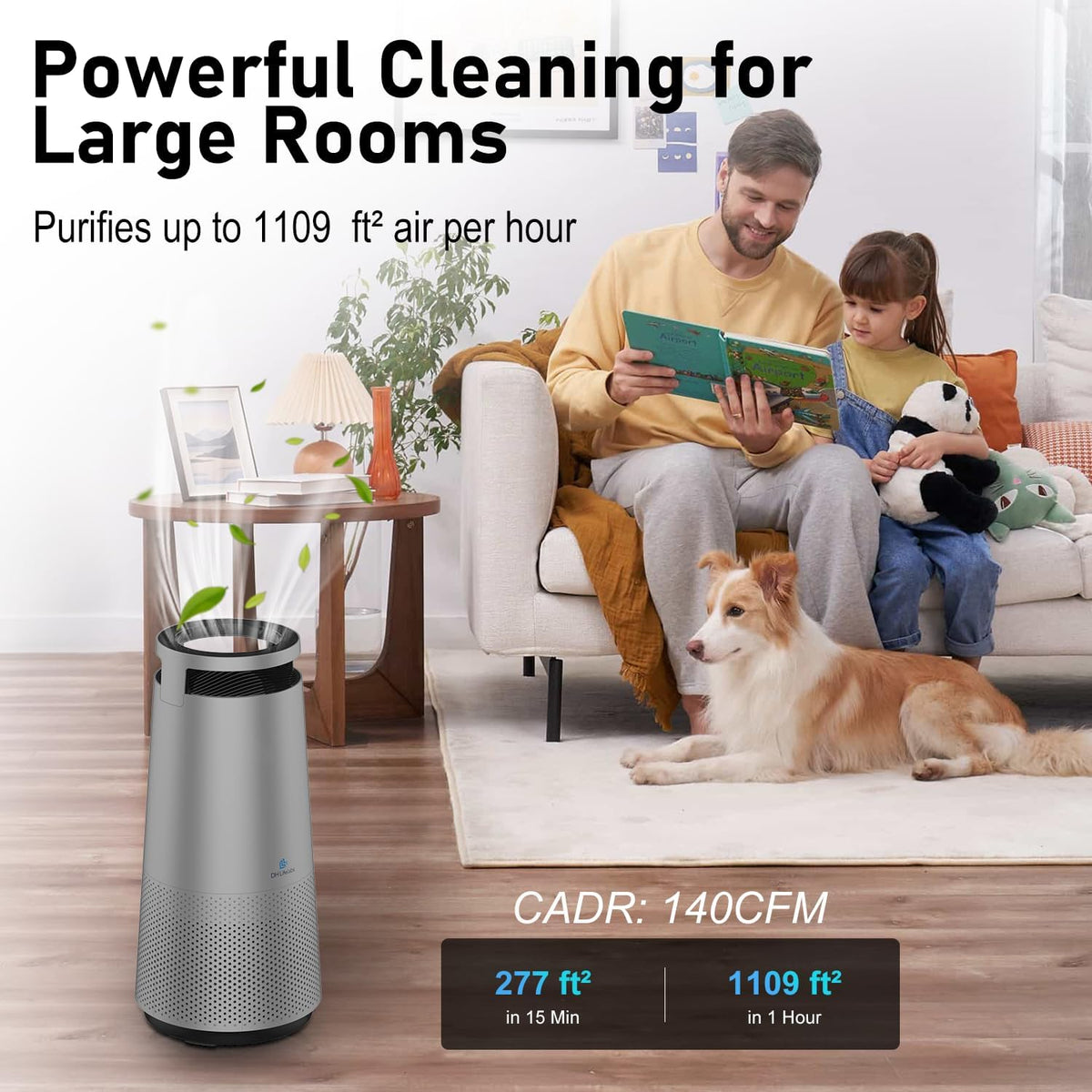 dh lifelabs air purifier for home, h13 hepa, side view