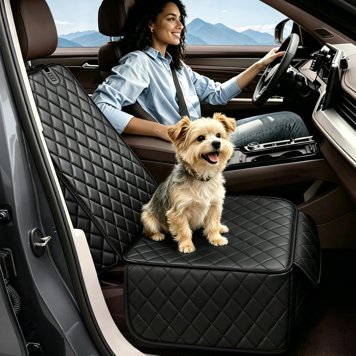 peticon front seat car cover 2 pack, pu shown in use
