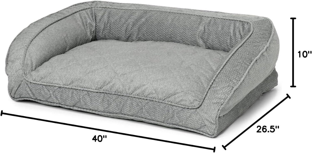 orvis comfortfill-eco couch dog bed – plush three-sided shown in use