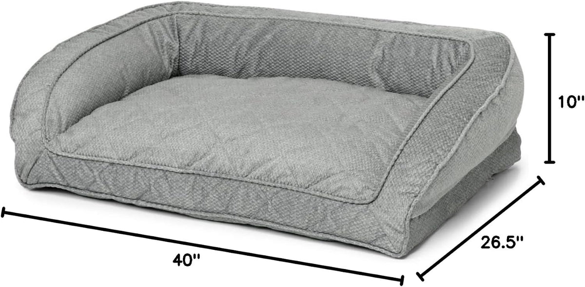 orvis comfortfill-eco couch dog bed – plush three-sided shown in use