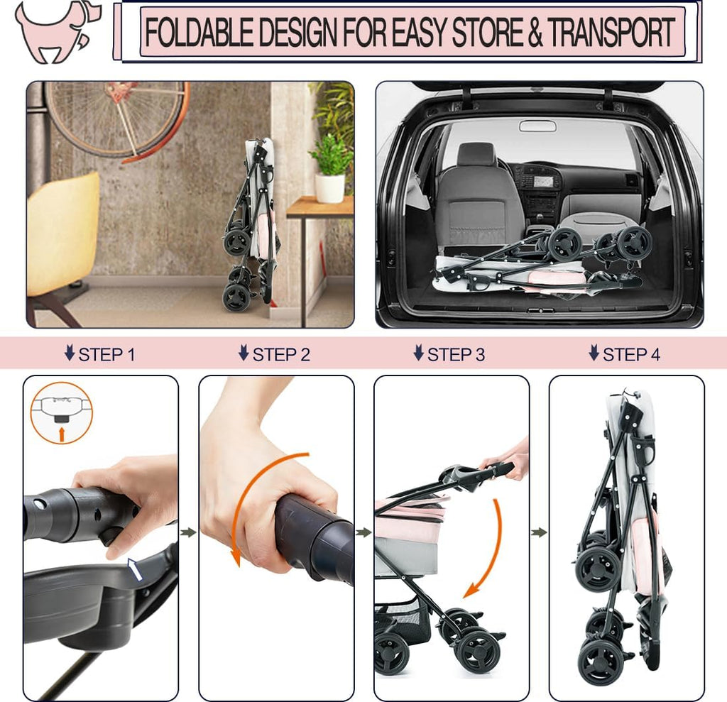 pet stroller with detachable carrier for small dogs&cats showing dimensions