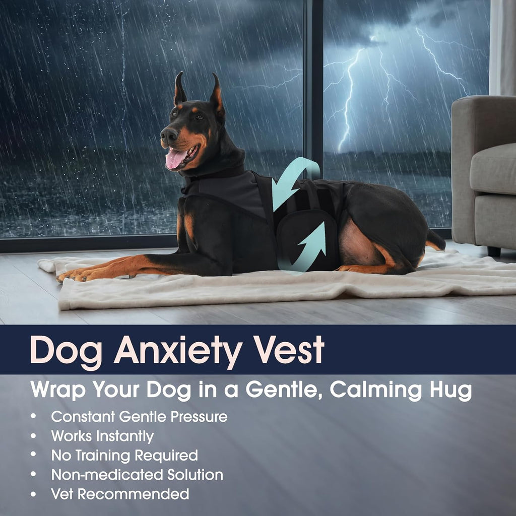 iecoii dog thunder jacket anxiety calming vest, storm shown in use