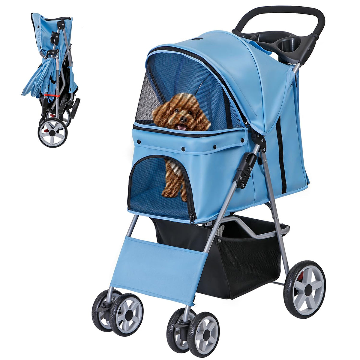 zeny foldable pet stroller, cat/dog stroller with 4, main product view
