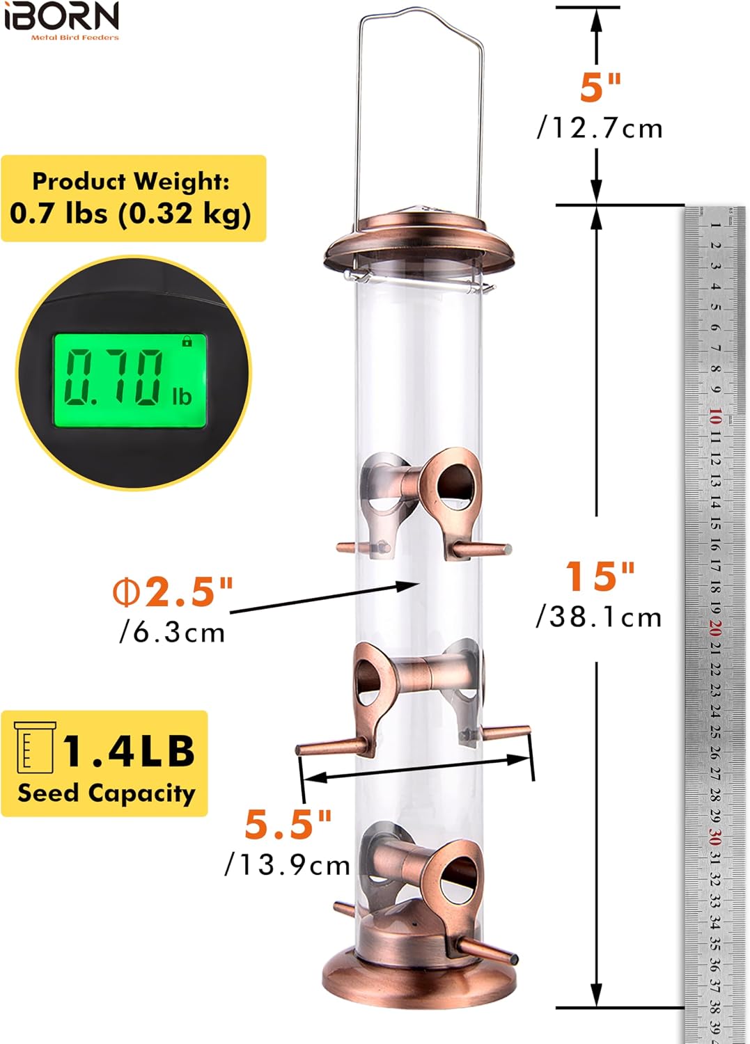 iborn bird feeders for outdoors 15" 6 ports shown in use