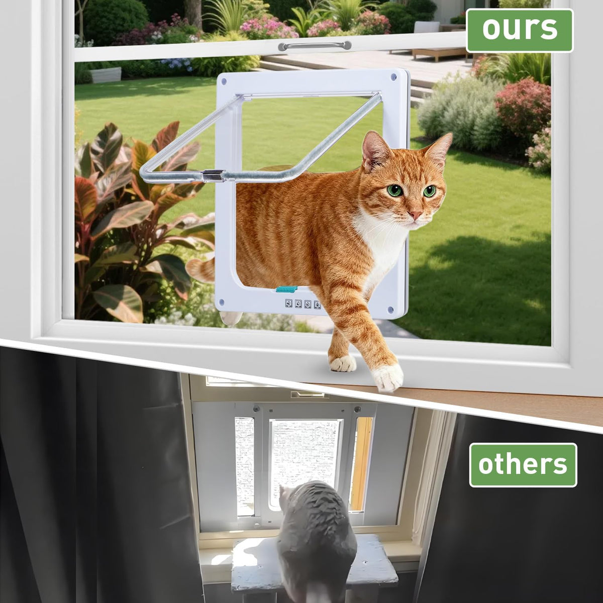 cat door for window, fits 14"-24" width window showing dimensions