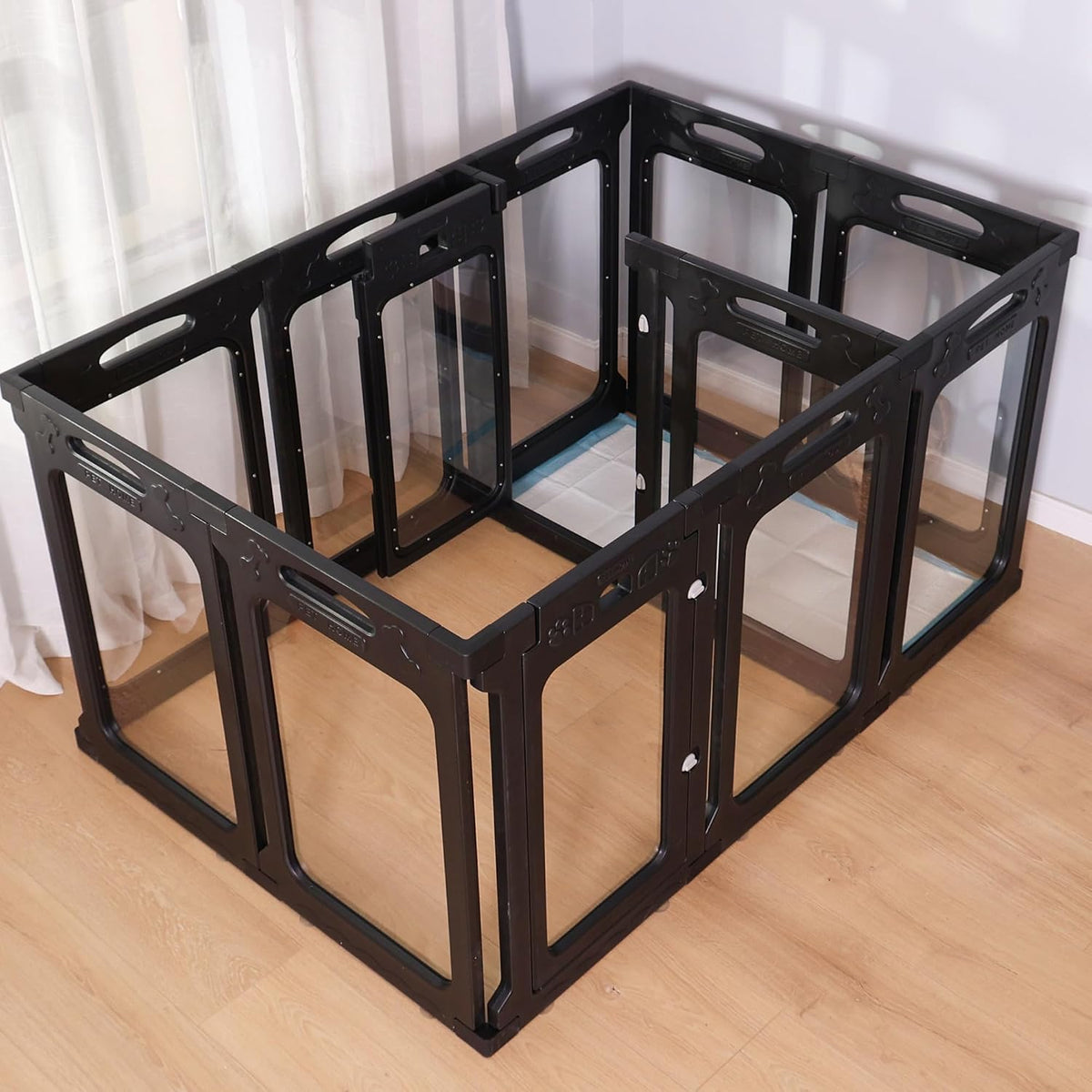 clear acrylic dog playpen indoor, 24" h, 2 showing dimensions