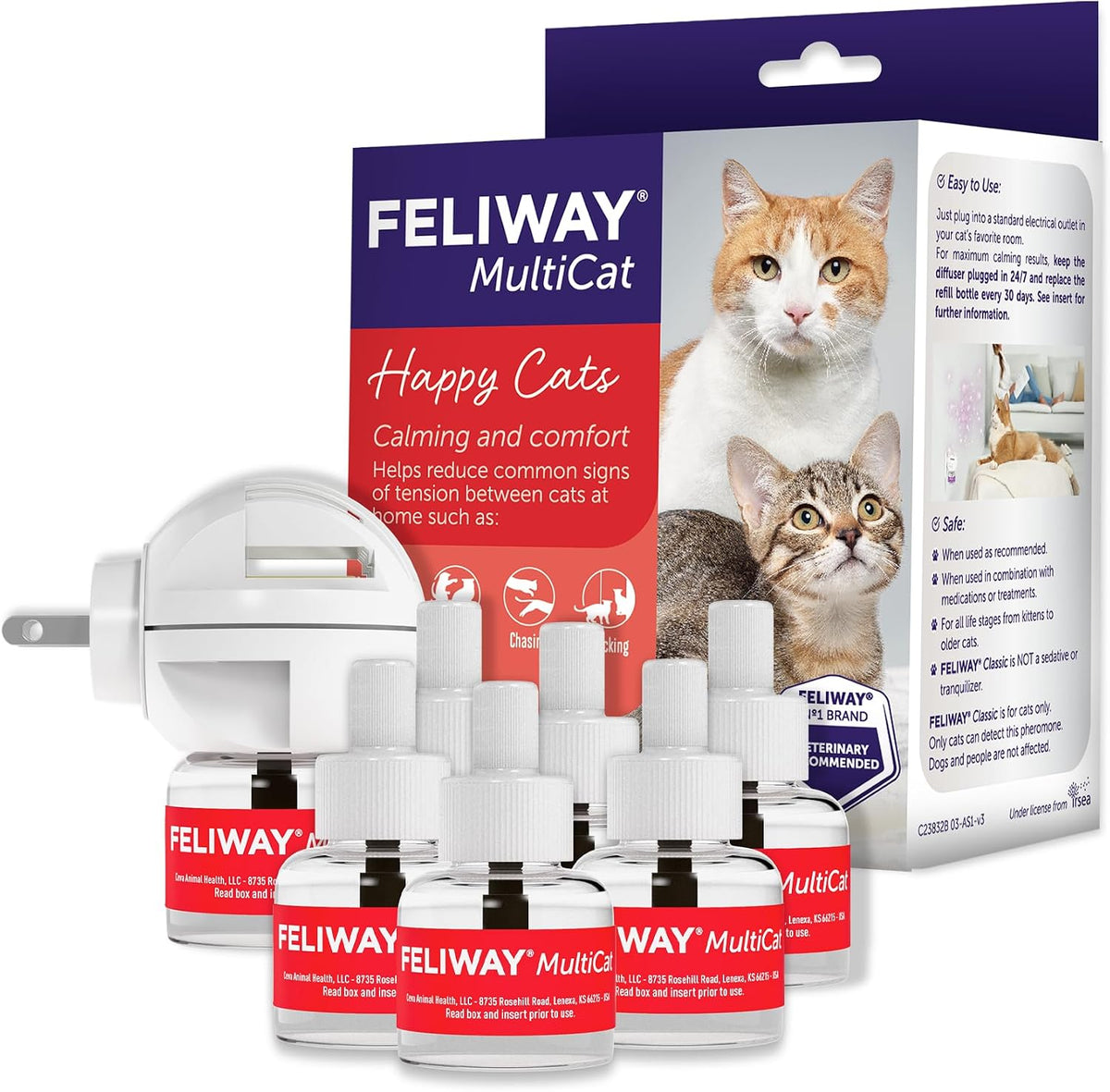 feliway multicat cat calming diffuser kit and 6, main product view