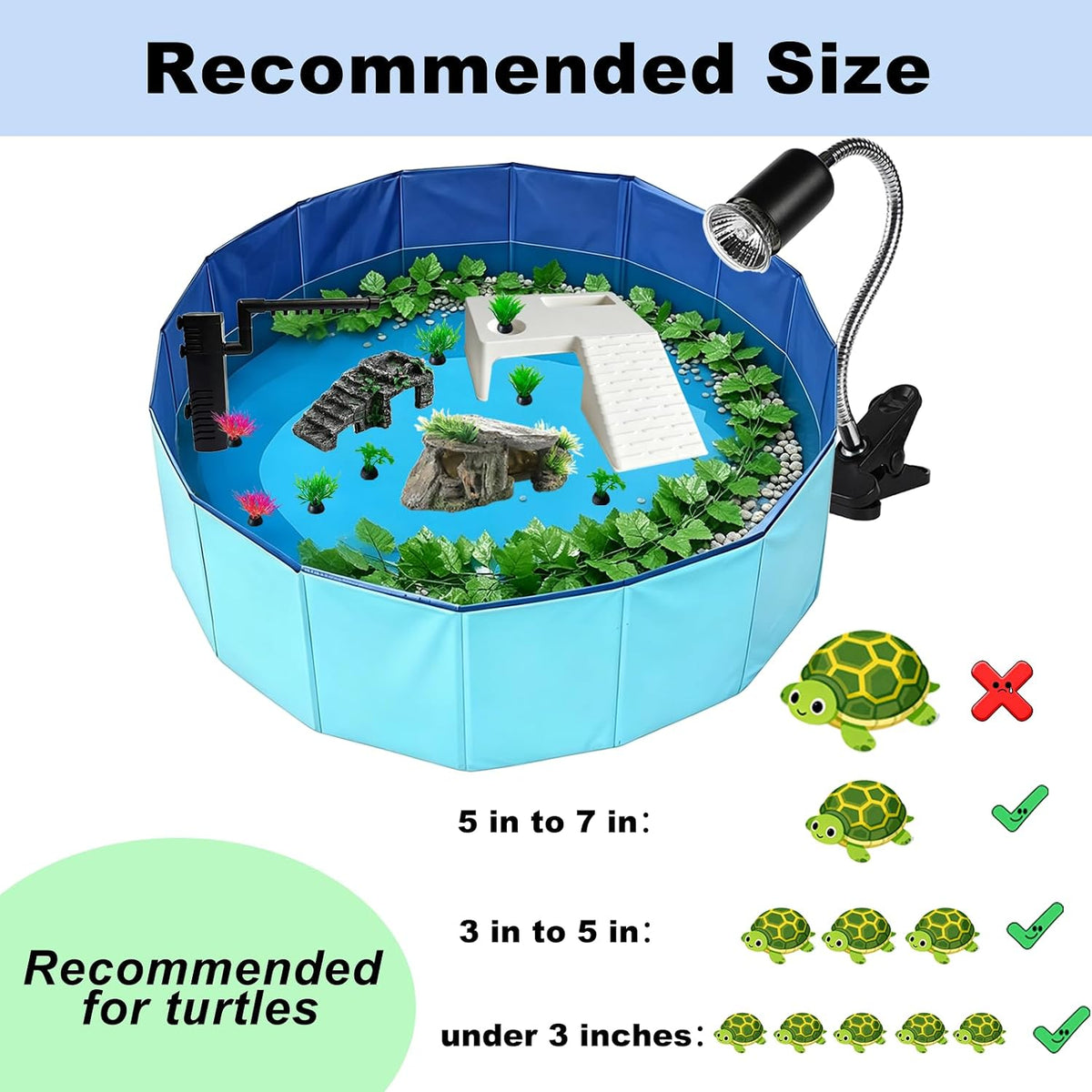 22.8 inch large size turtle tank habitat kit, side view