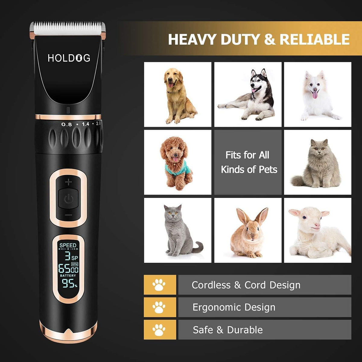 holdog dog clippers professional heavy duty grooming clipper, close-up detail