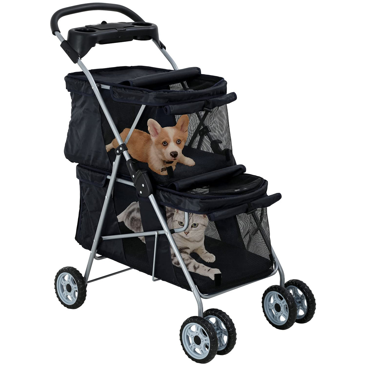 hcy double pet stroller for cats & dogs, main product view
