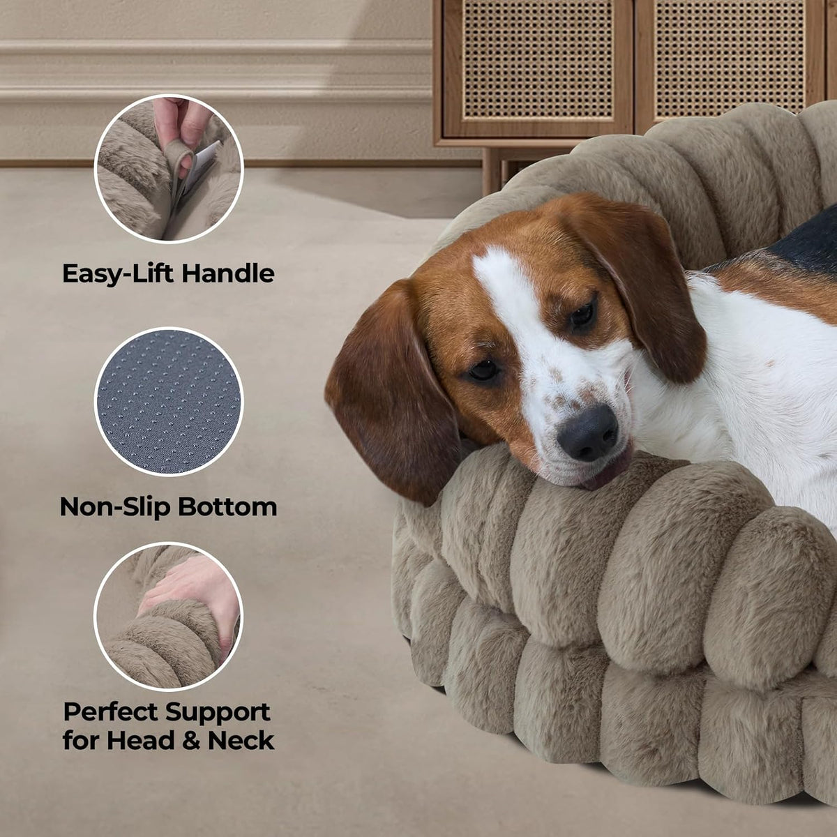 balance calming dog bed for medium sized dogs, side view