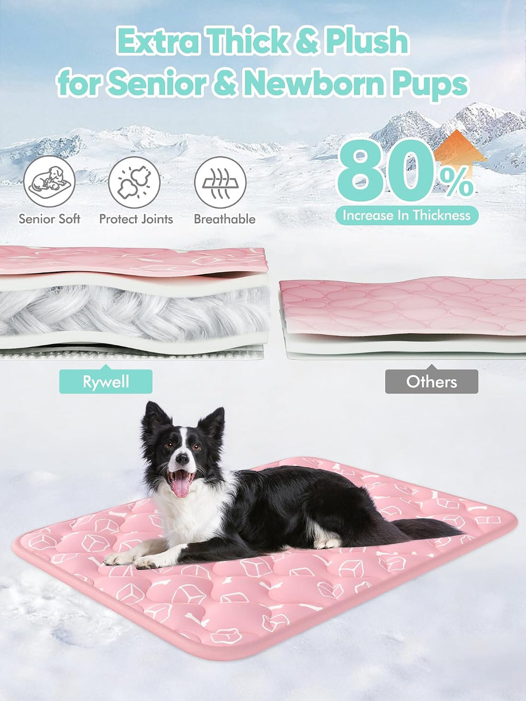 rywell dog cooling mat 2.0,soft blush pink, 44" showing dimensions