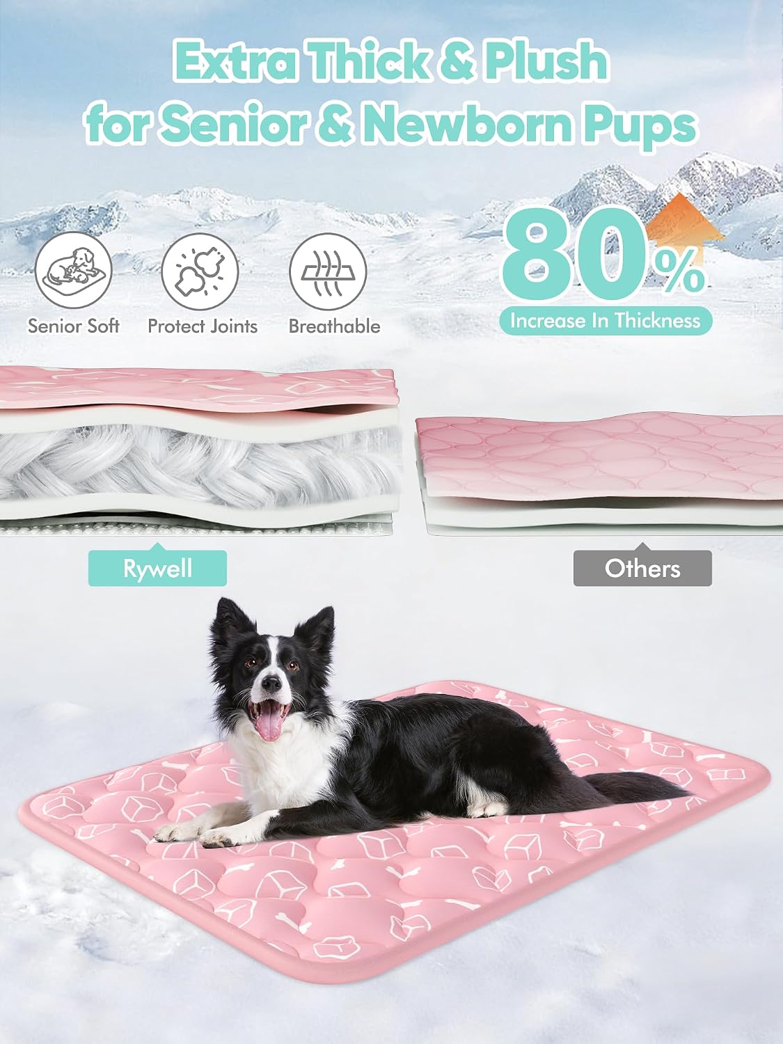 rywell dog cooling mat 2.0,soft blush pink, 44" showing dimensions