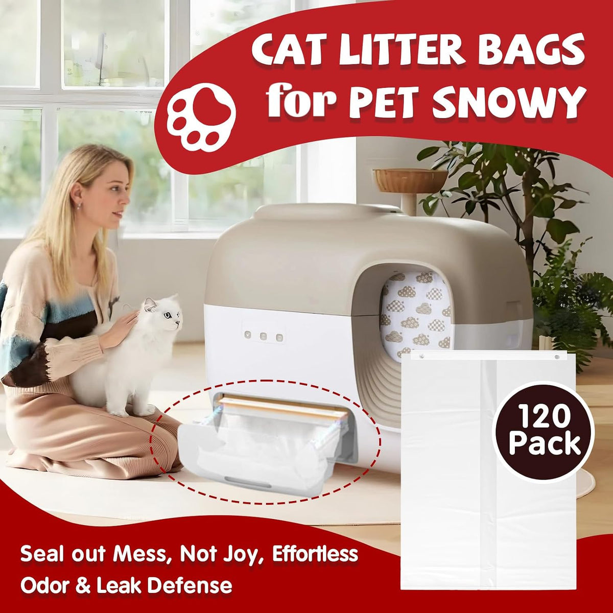 self-sealing drawer cat litter bags for pet snowy shown in use