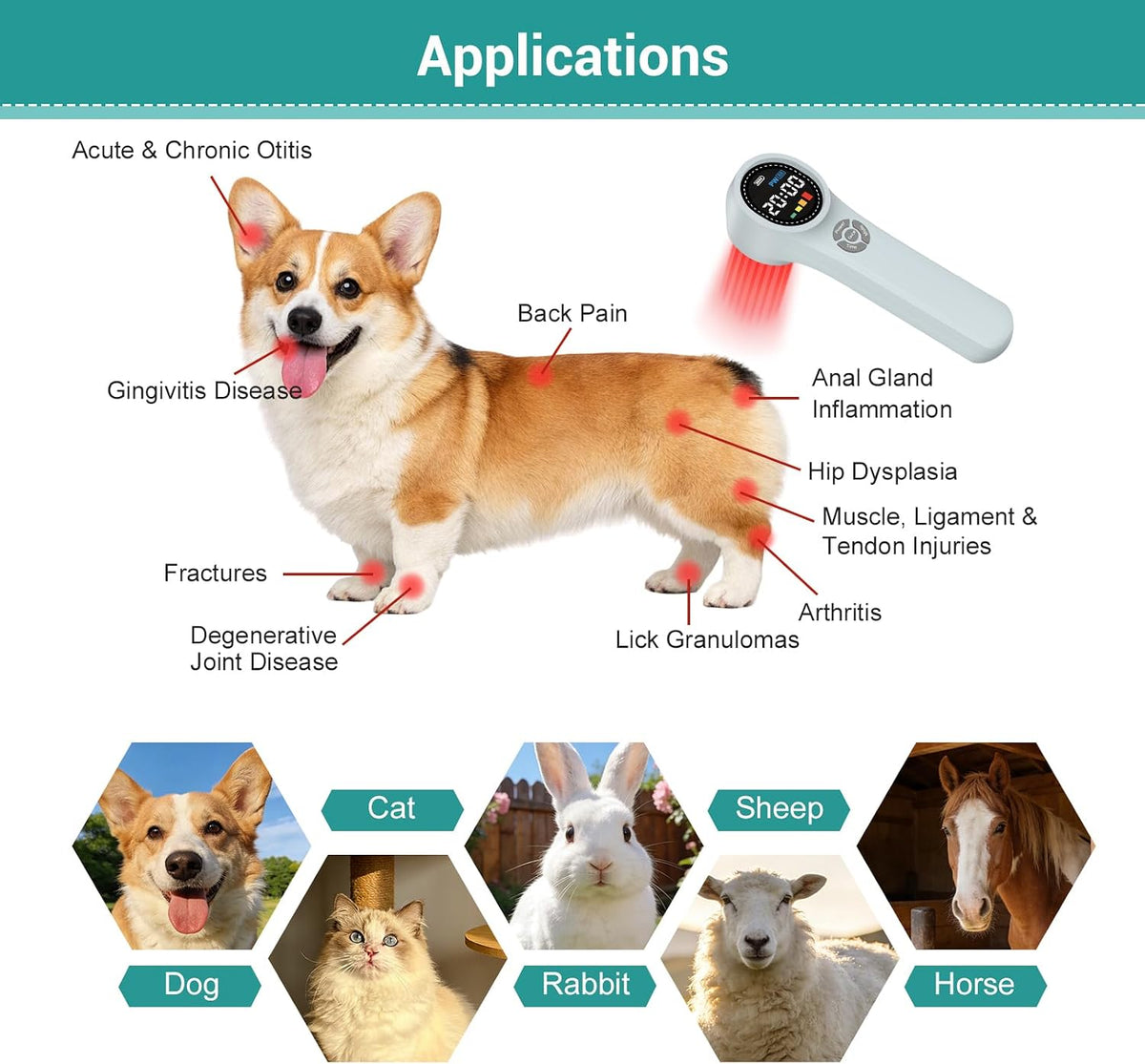 cold laser therapy device for dogs, infrared red, side view