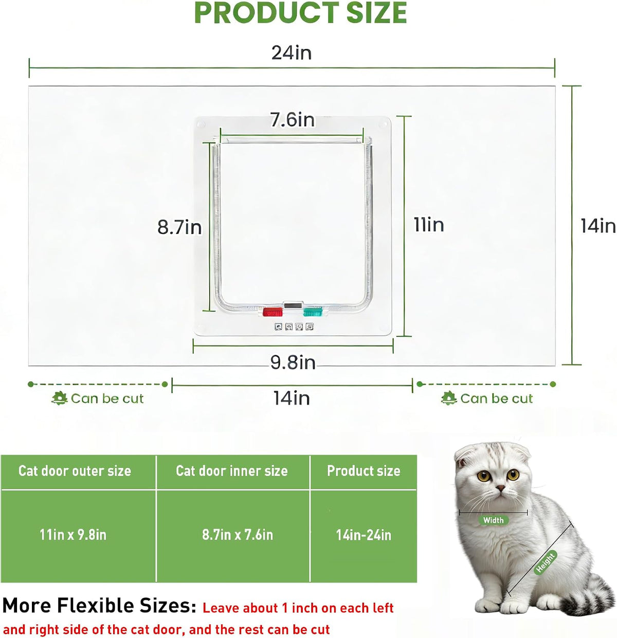 cat door for window, fits 14"-24" width window shown in use